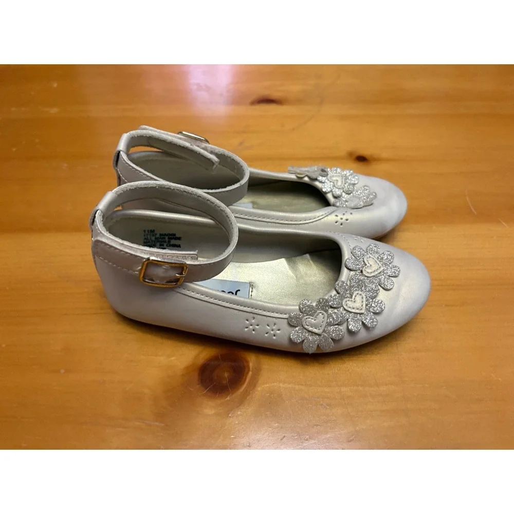 Rachel Shoes Maggi Girls White Pearl Glitter Flower Mary Jane Dress Flats 11M